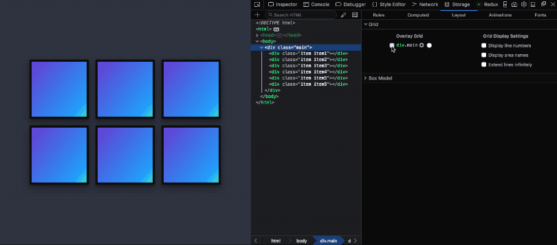 enable grid overlay on a grid